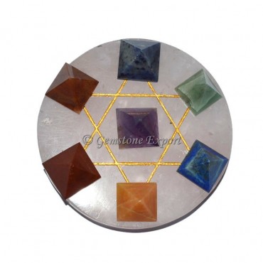 7 Chakra Pyramids Set with Rose Quartz Base