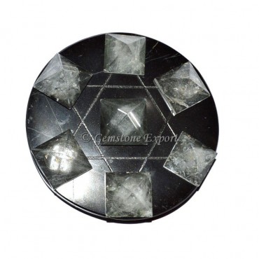 Black Agate With Crystal Quartz Pyramids Pentagram