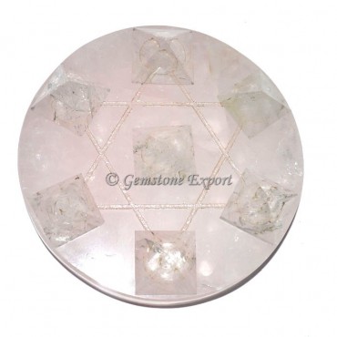 Rose Quartz with Crystal Quartz Pyramids Pentagram