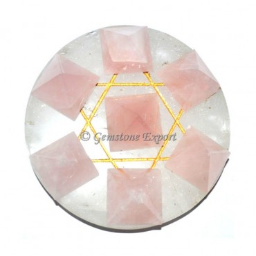 Rose Quartz Engraved Pentagram Pyramids Set