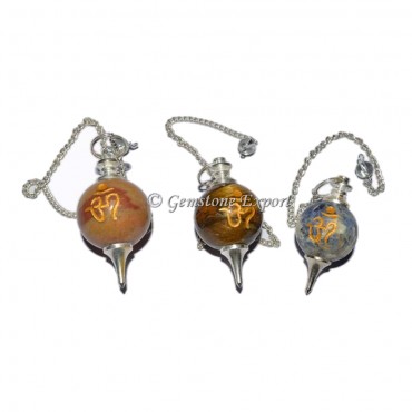 Assorted Gemstone Om Engraved Pendulum