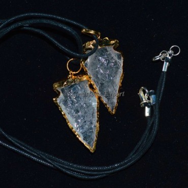 Crystal Quartz Electroplated Arrowheads Pendants