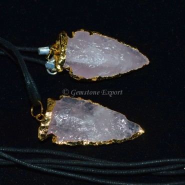 Rose Quartz Electroplated Arrowheads Pendants