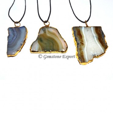 Agate Slice Electroplated Pendants