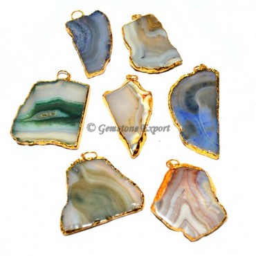 Mix Agate Slice Electroplated Pendants