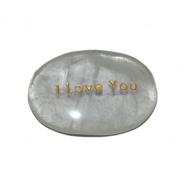 Crystal Quartz  I Love You Engraved Stone