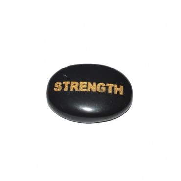 Black Agate STRENGTH  Engraved Stone