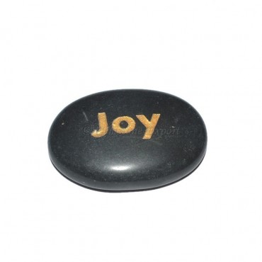 Black Agate Joy Engraved Stone