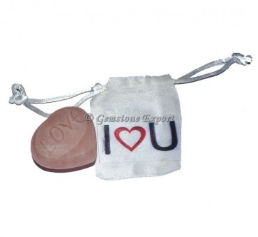 Love Embossed Rose Quartz Heart Engraved Stone