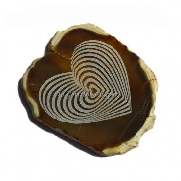 Engraved Heart Symbol Agate Slice