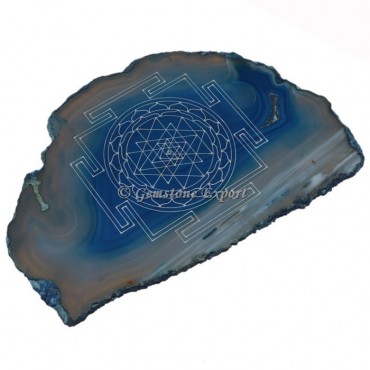 Engraved Reiki Symbol On Blue Onyx Slice