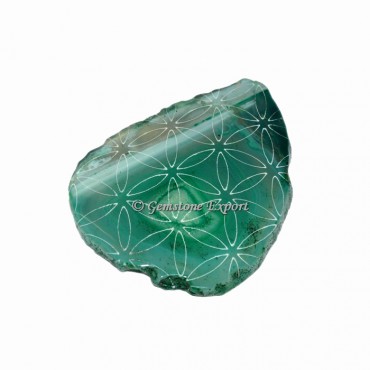 Engraved Design On Green Agate Slice