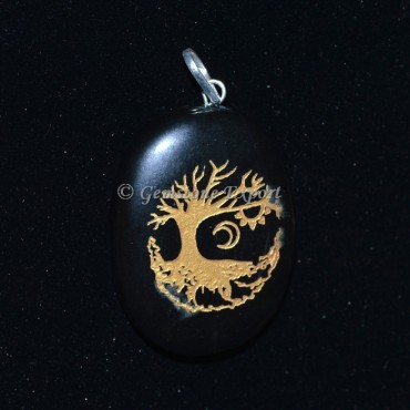 Black agate tree with moon Pendants