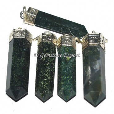 Moss Agate Cap Gemstone Pencil Pendants