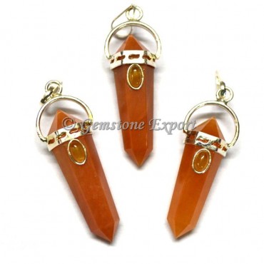 Peach Aventurine Double Point Pendants