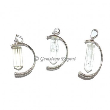 Crystal Quartz Moon Pencil Pendants