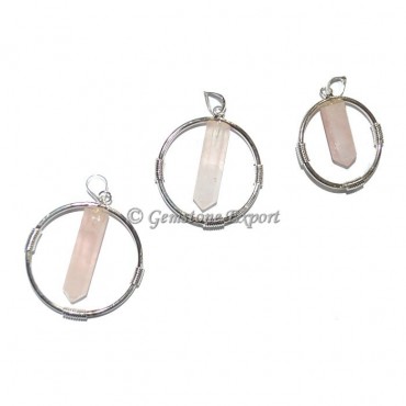 Rose Quartz Round Pencil Pendants