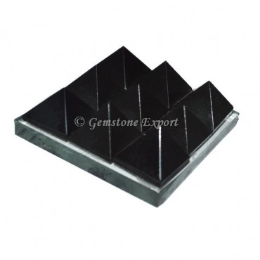 Black agate Lemurian 9 Charging Plate Pyramid