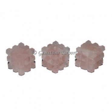 Rose Quartz Lemurian 54 Cut Cube Pyramid