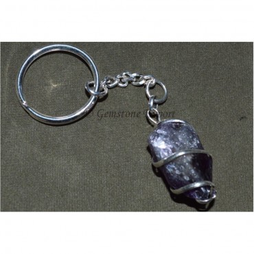 Amethsyt Hammered Pendulum Shape Keyring