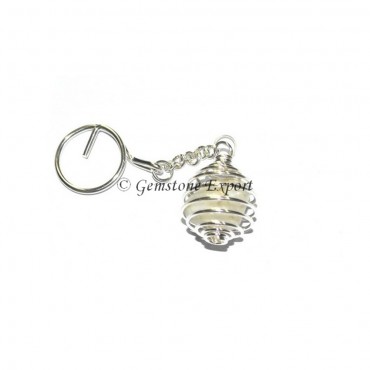 Cream Moon Stone Cage Tumbled Keyring