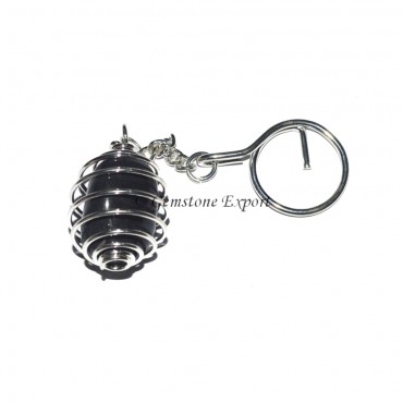 Black Jasper Cage Tumbled Keyring