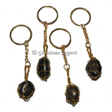 Black Onyx Wrapping Tumbled Keychain