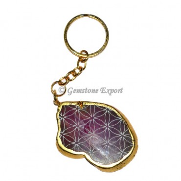 Agate Pink Engraved Slices Keychain