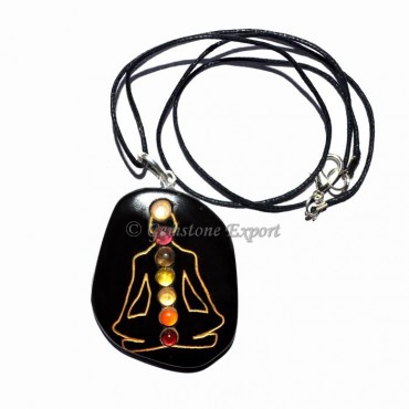 Black Agate Chakra Budhdha Pendants