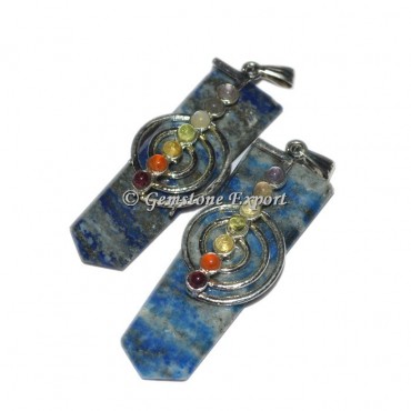 Lapis Lazuli Flat Pencil Pendants With Chakra Stone