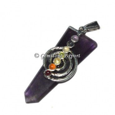 Amethyst  Flat Pencil Pendants With Chakra Stone