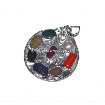 Round 9 Chakra Stone silver Pendants