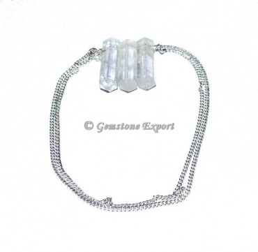 Crystal Quartz Pencil Pendants With Silver Chain