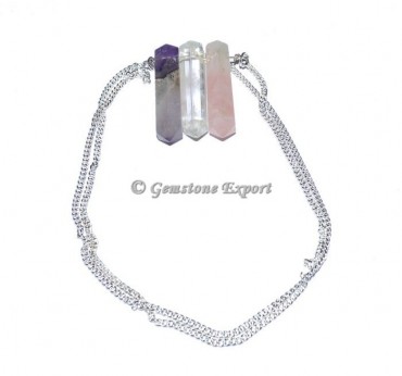 Quartz Pencil Pendants With Silver Chain