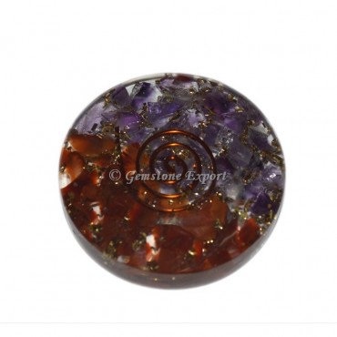 Carnelian & Amethyst Orgonite Disc Cab