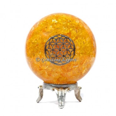 Golden Quartz Flower Reiki Orgonite Sphere