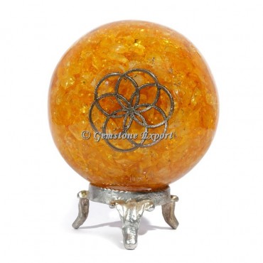 Yellow Quartz With Flower Of Life Orgonite Sphere