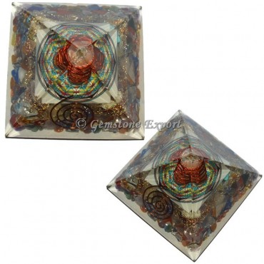 Chakra Stones With Flower Of Life Orgonite Pyramid