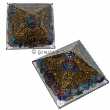 Assorted Stones Brass Orgonite Pyramid