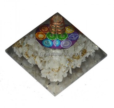 Rainbow Moonstone Chakra Printed Stone Orgonite Pyramid