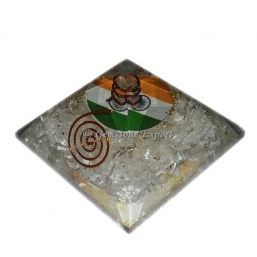 Crystal quartz Orgone Pyramid With India Flag Symbol