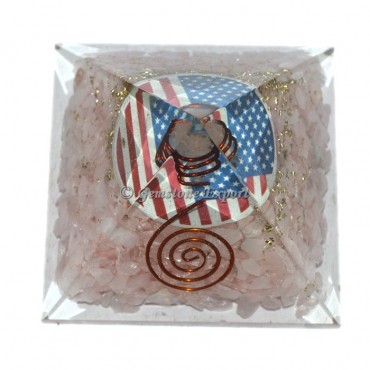 Rose Quartz Pyramid With USA Flag Symbol