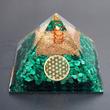 Malachite Flower Of Life Orgonite Pyramids