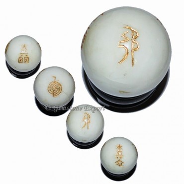 White Agate Stone Usui Reiki Ball Set