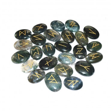 Moss Agate Oval Rune Set