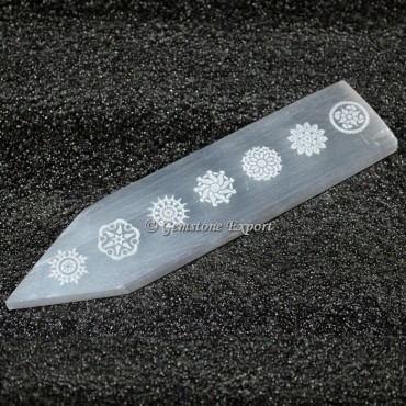 Selenite Mandala Chakra Engraved Massage Wand