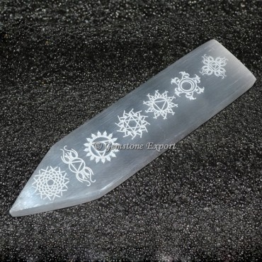 Selenite Chakra Healing Engraved Wand