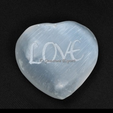 Engraved Love on Selenite Puffy Heart