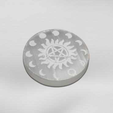 Moon With Pentagram Star Selenite Charging Plate