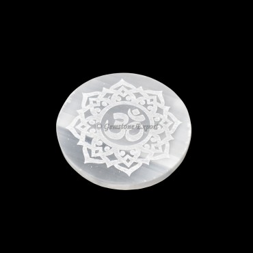 Selenite Plate With OM Engraved